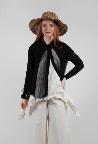 Mesh Insert Cardigan in Nero