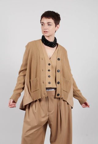 Back Pleated Cardigan in Camel