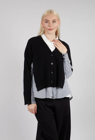 Panelled Stripe Shirt in Nero and Off White