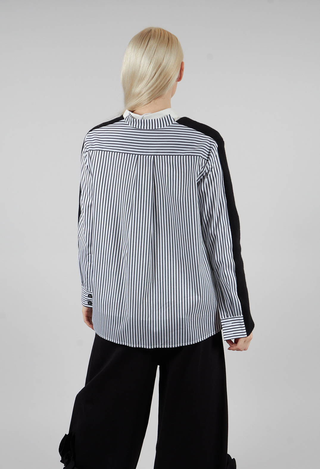 Panelled Stripe Shirt in Nero and Off White