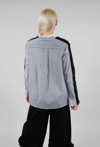 Panelled Stripe Shirt in Nero and Off White