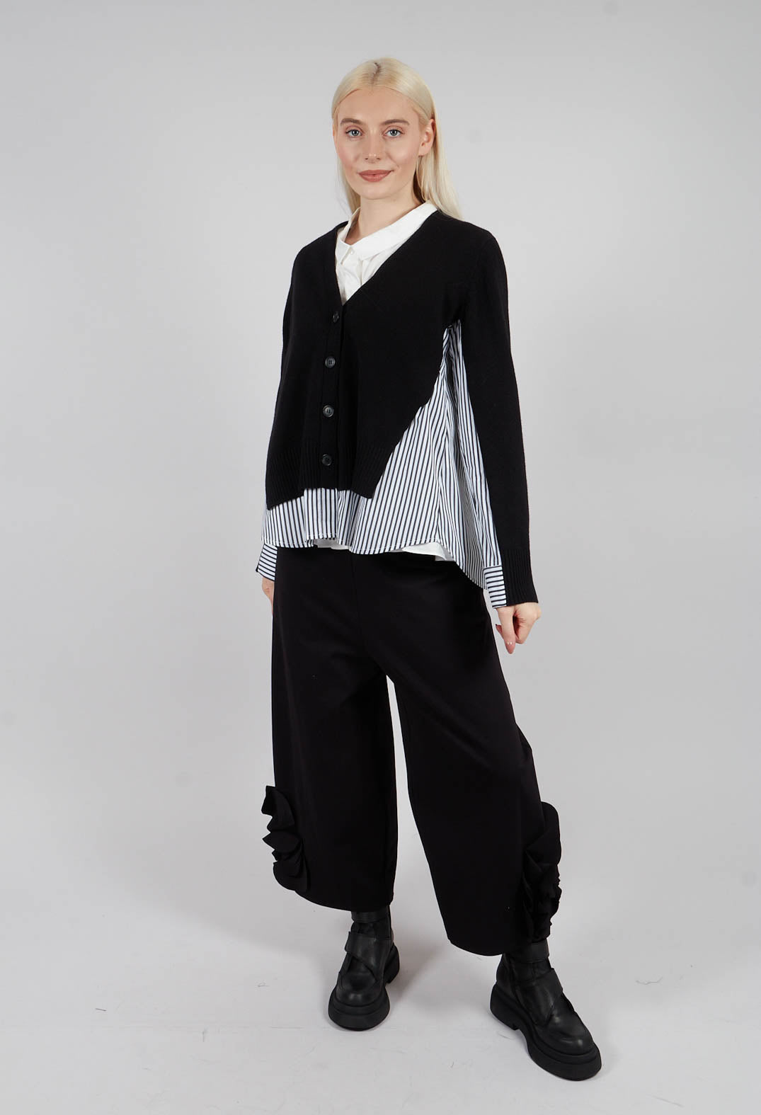 Panelled Stripe Shirt in Nero and Off White