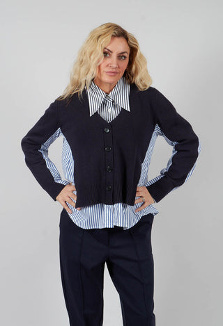 Panelled Stripe Shirt in Dark Navy and Off White