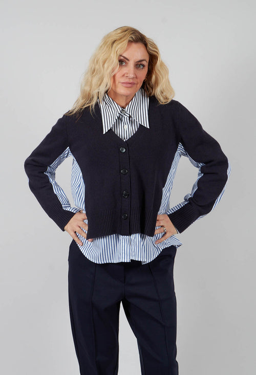 Panelled Stripe Shirt in Dark Navy and Off White