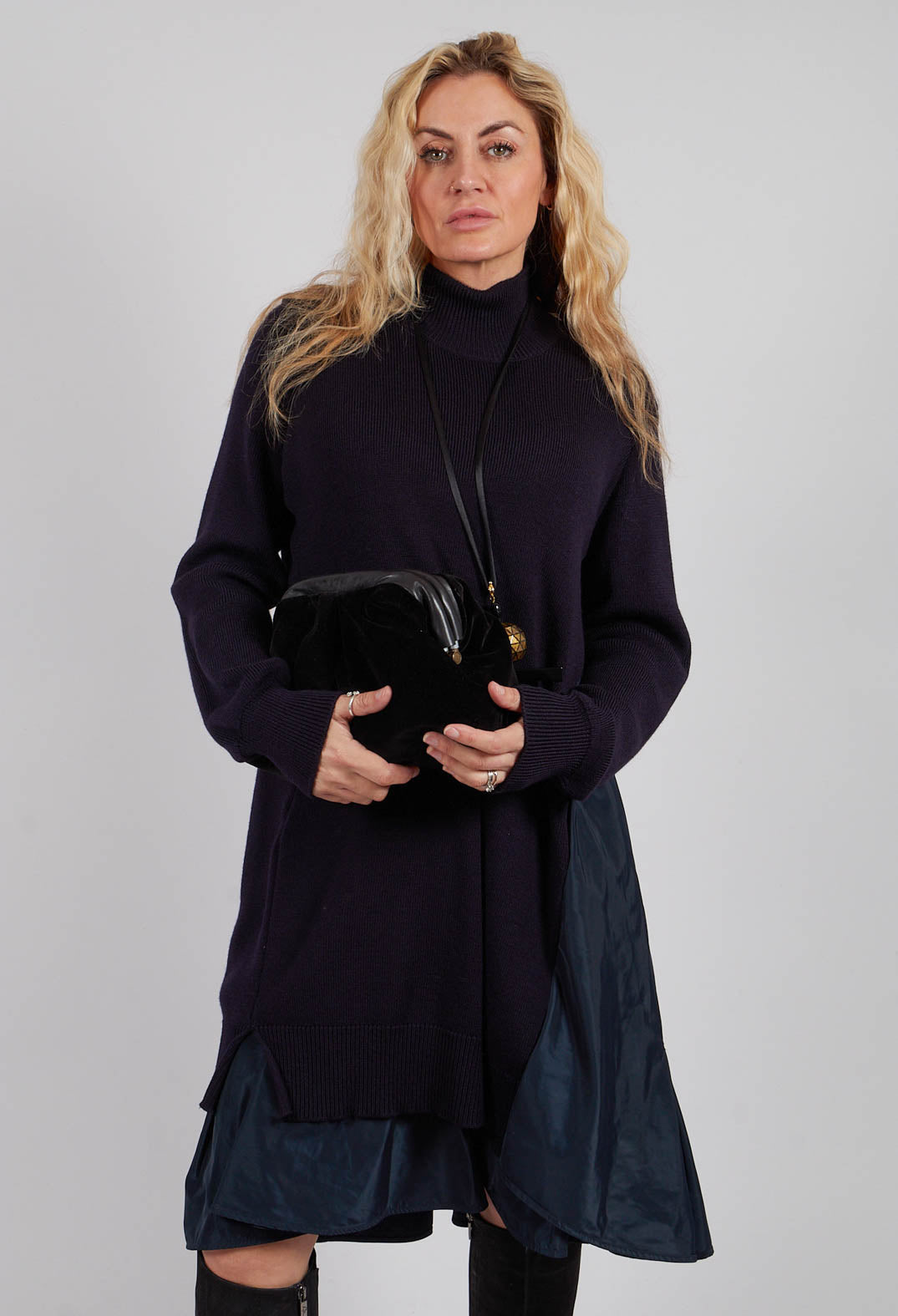 Panelled Sweater Dress in Dark Navy