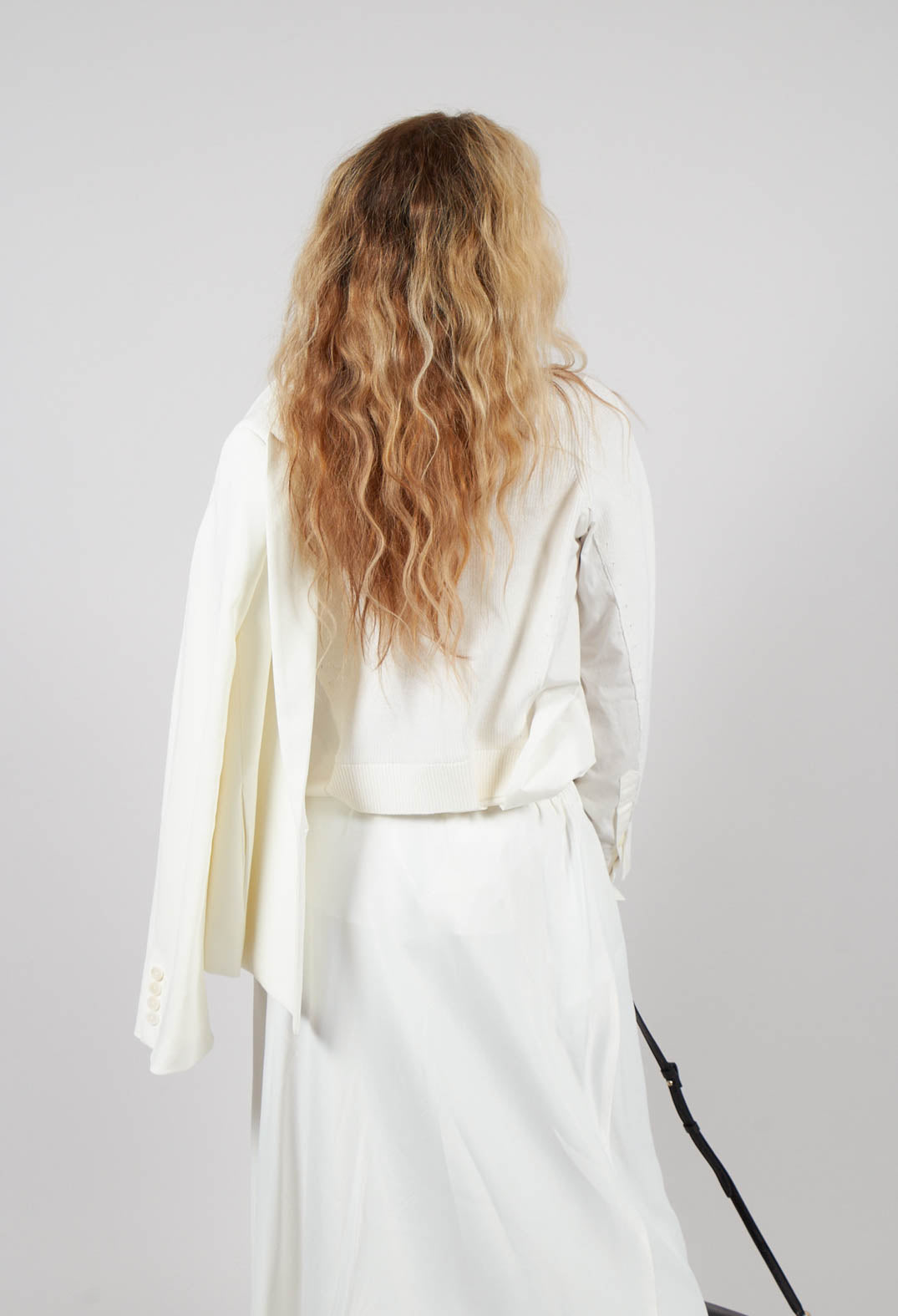 Knitted Jumper with Frill Hem in White Wool