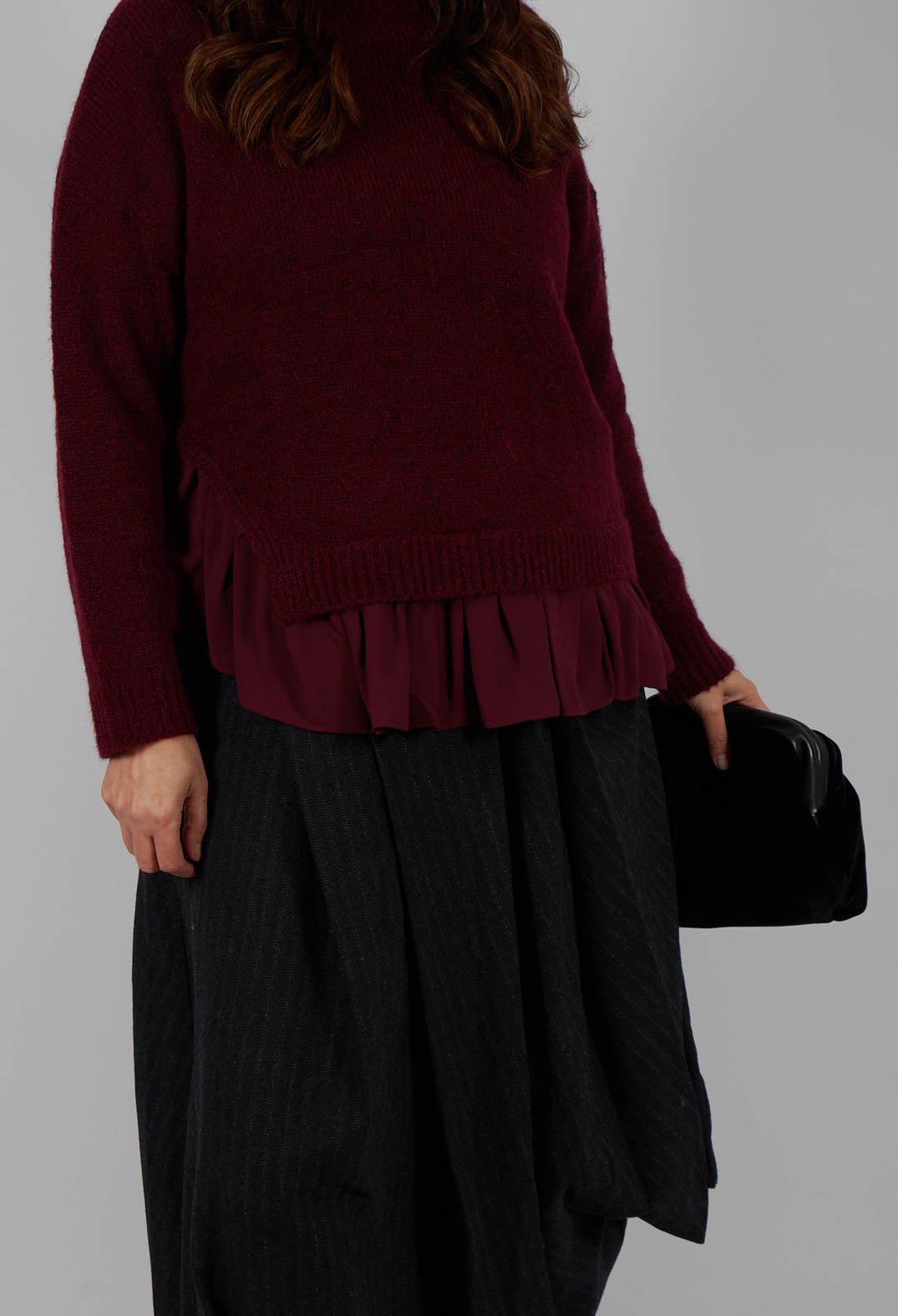 Knitted Jumper with Frill Hem in Rumba