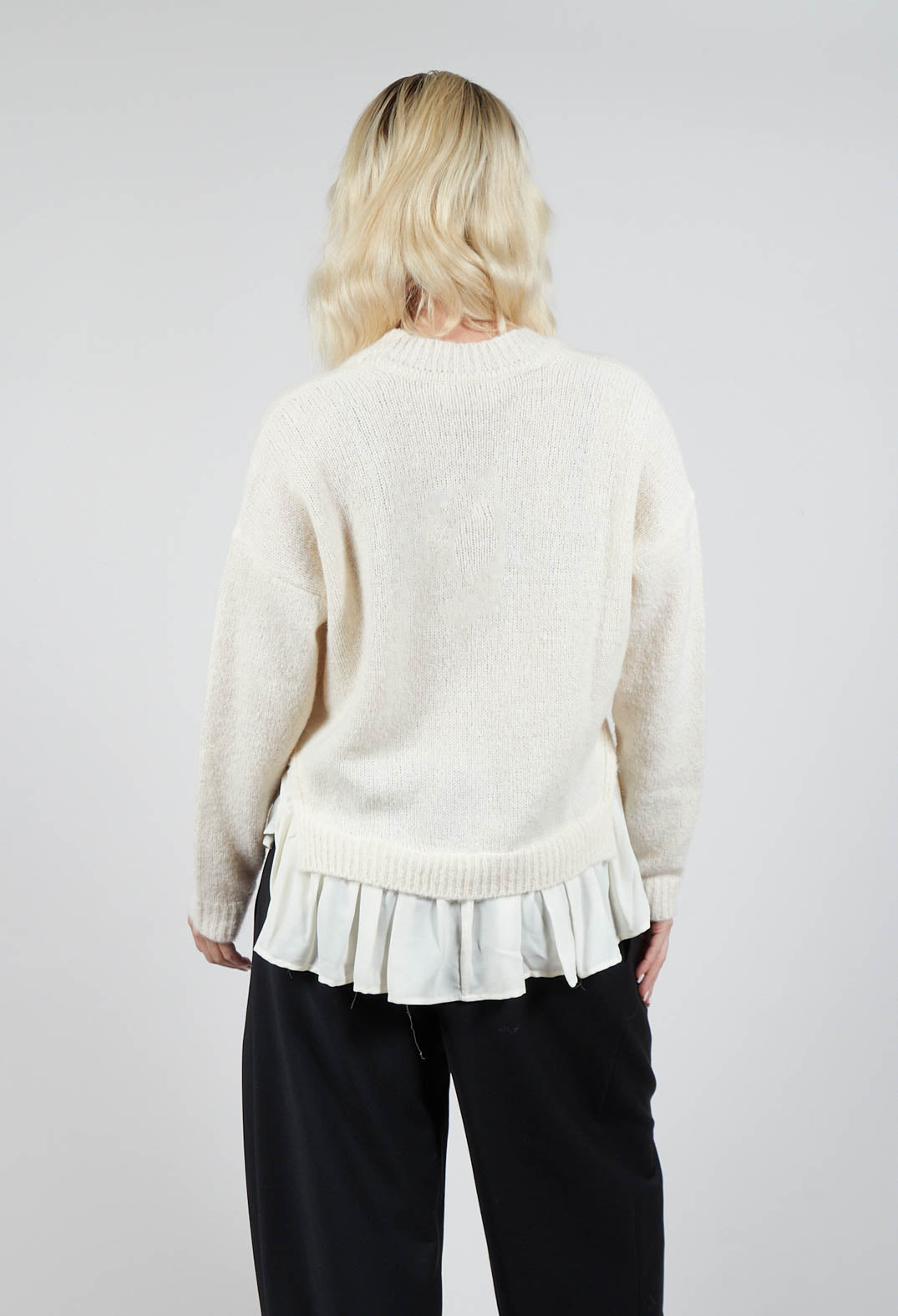 Knitted Cardigan with Frill Hem in White Wool