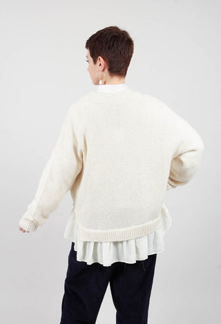 Knitted Cardigan with Frill Hem in White Wool