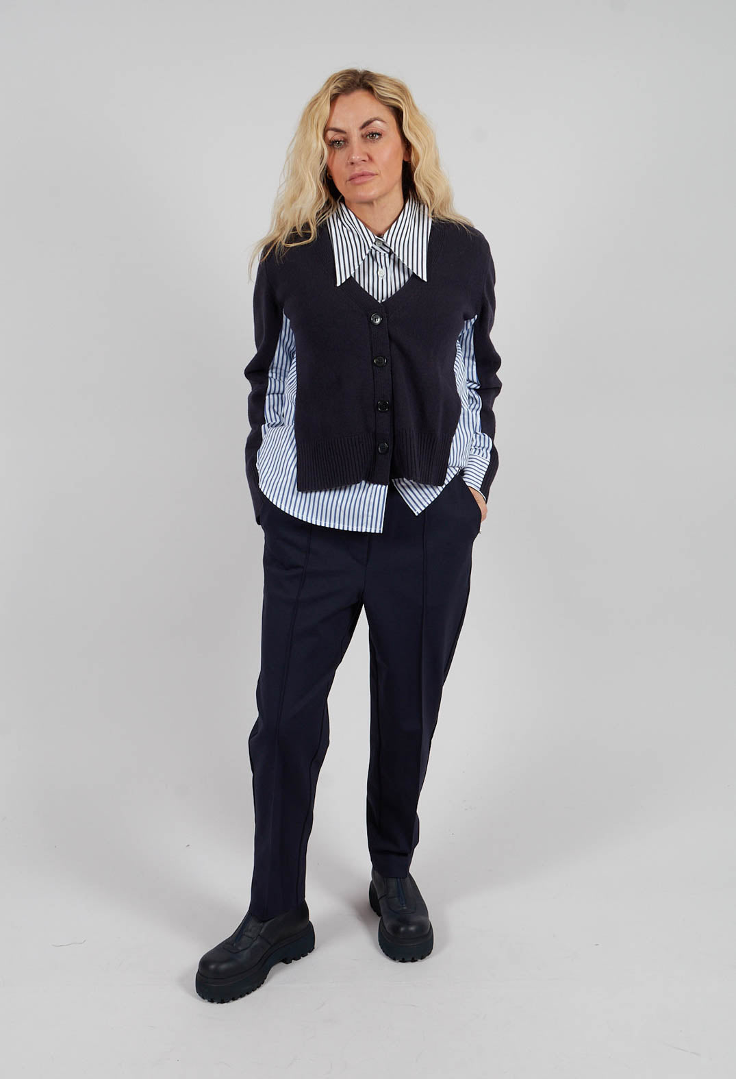 Tapered Leg Jersey Trousers in Blue Nights