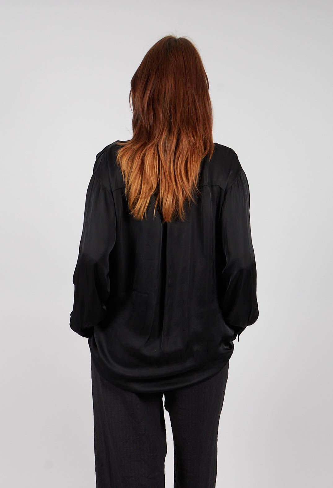 Ruched Shirt Dress in Raso di Viscosa and Viscosa Seta Nero