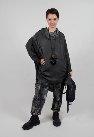 Tunic Dress in Raso di Viscosa and Viscosa Seta Grey Storm