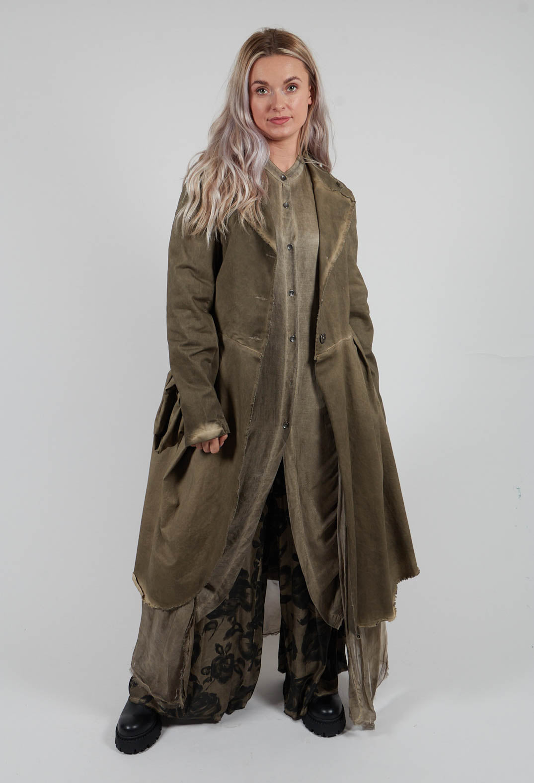 Dress Dust Coat in Gabardina and Viscosa Seta Green Tuscany 