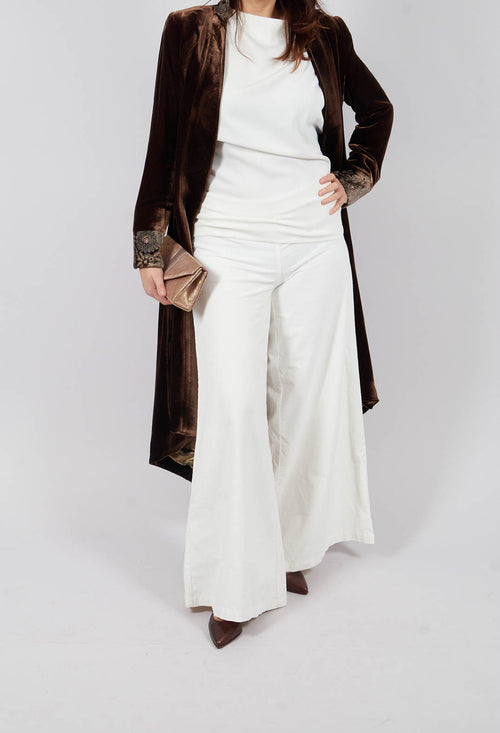 Cotton Bell Bottom Trousers in Cream