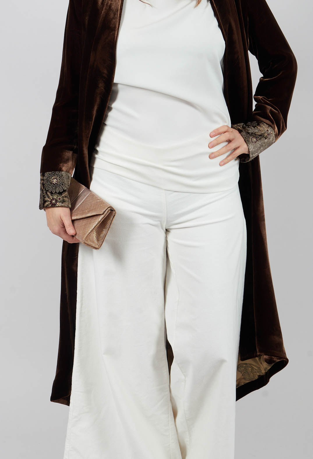 Cotton Bell Bottom Trousers in Cream