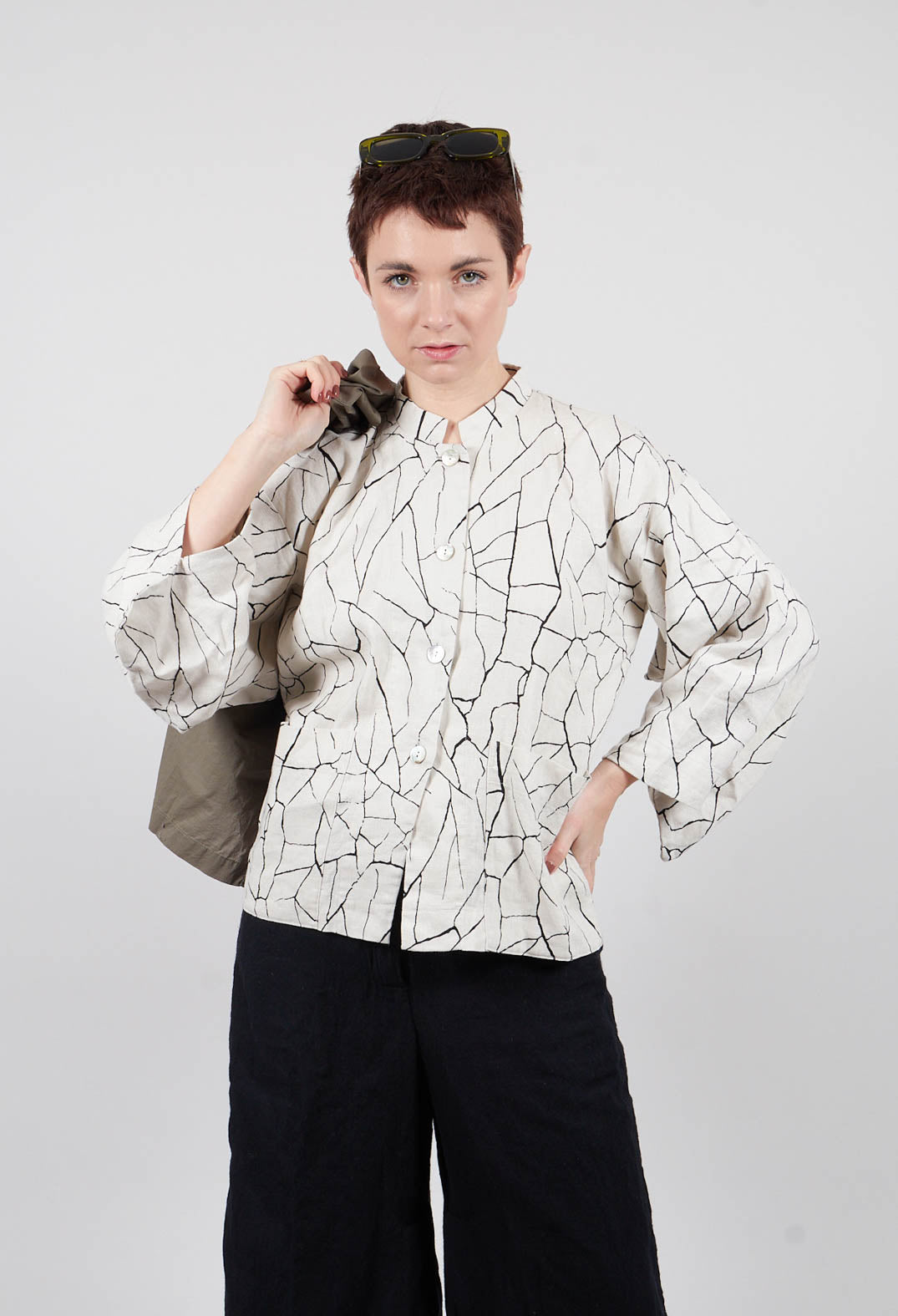 Button Through Jacket with Print in White