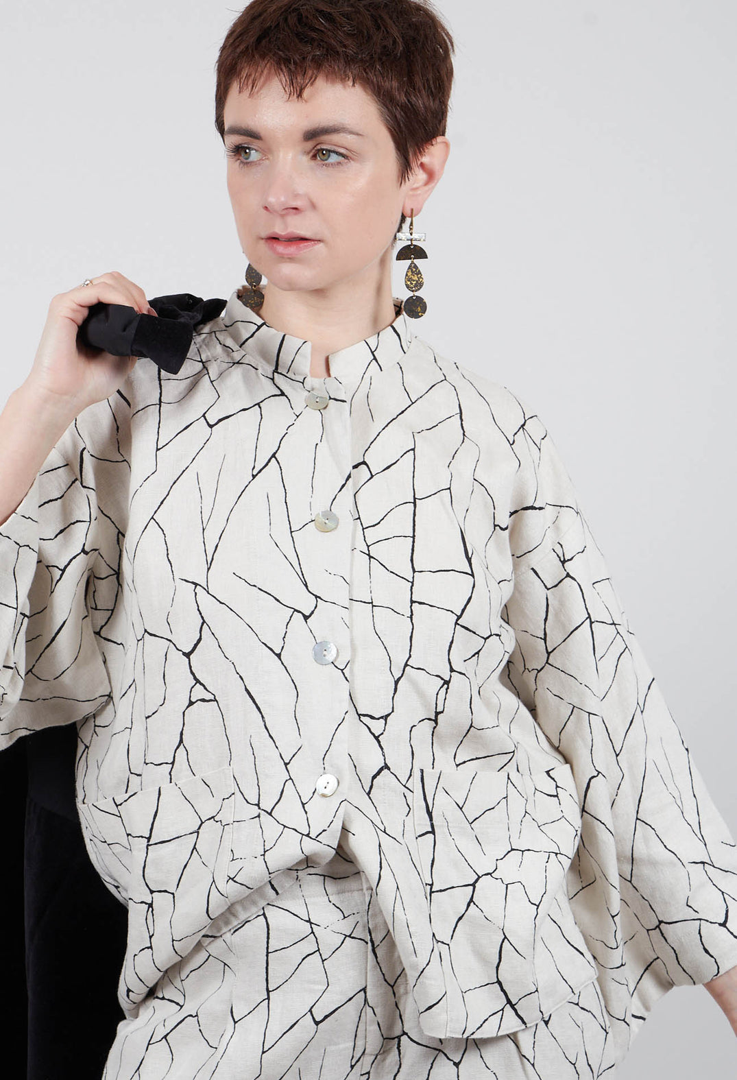 Button Through Jacket with Print in White