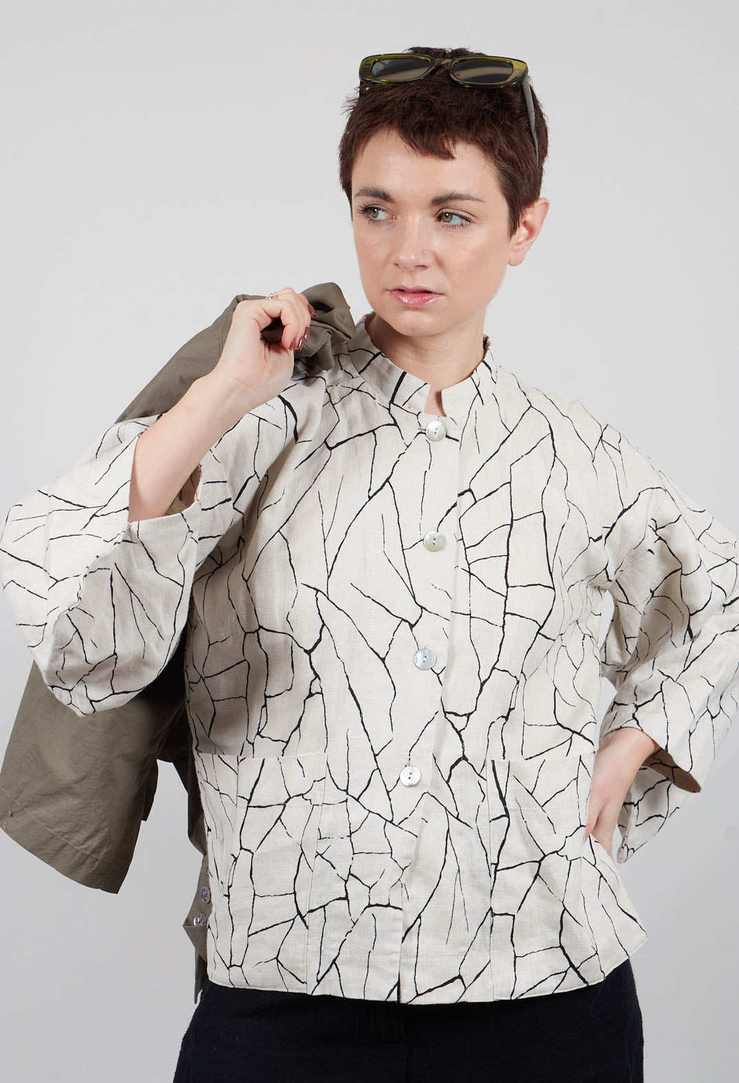 Button Through Jacket with Print in White