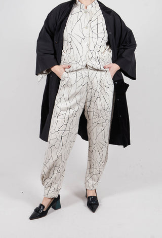 Barrel Leg Trousers with Print in White