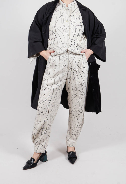 Barrel Leg Trousers with Print in White