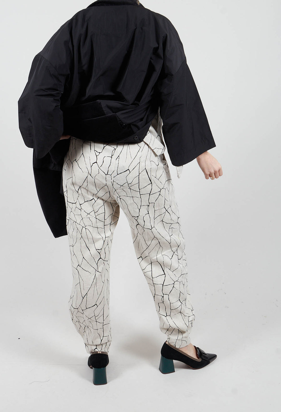 Barrel Leg Trousers with Print in White
