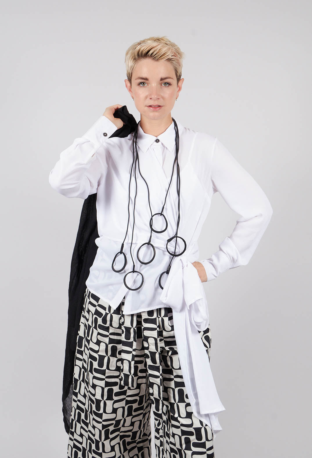 Asymmetrical Tie Blouse in White