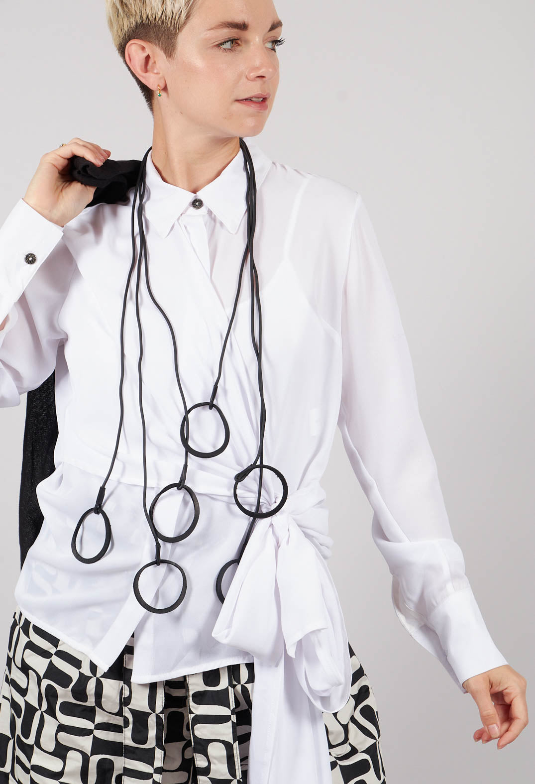 Asymmetrical Tie Blouse in White