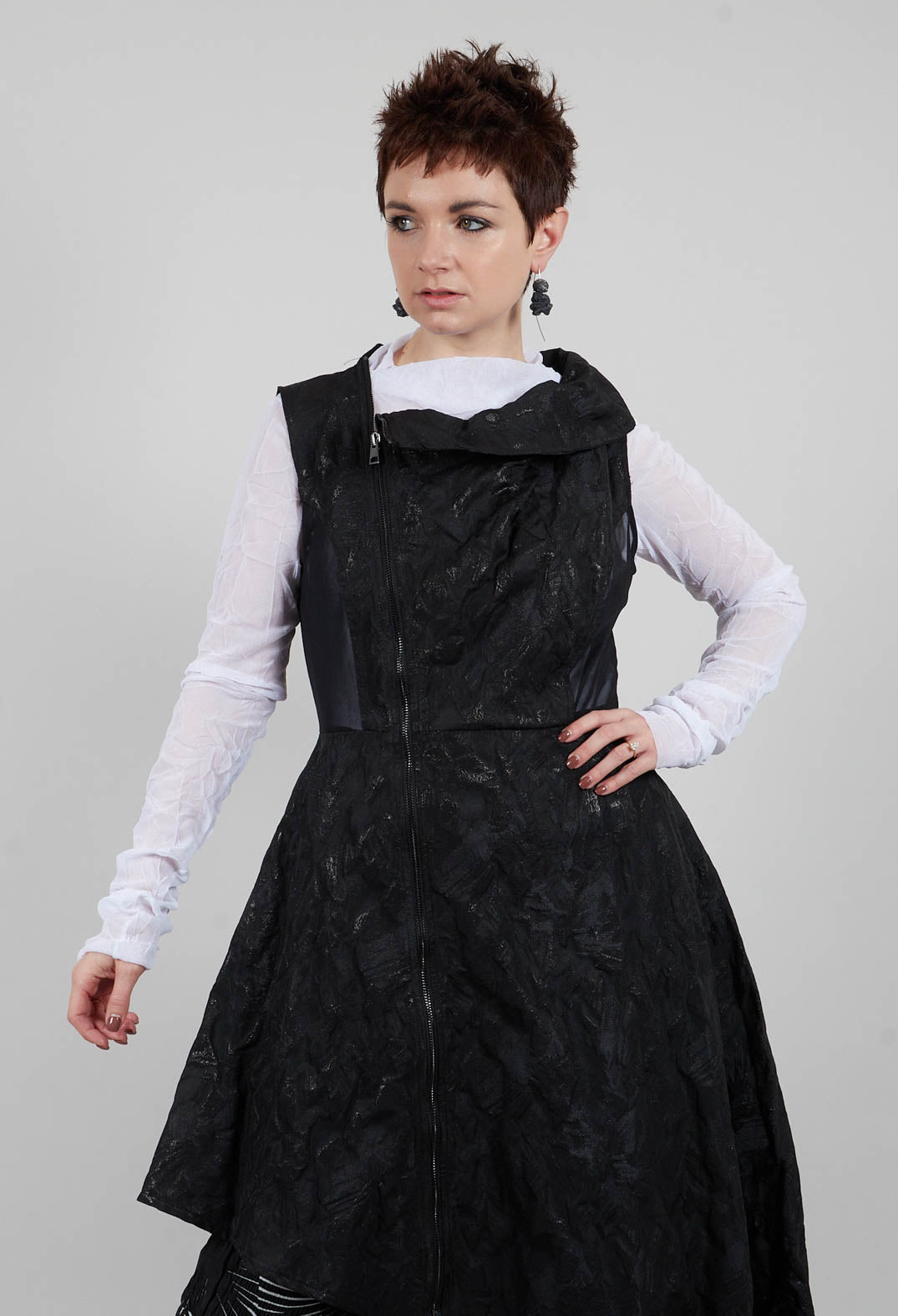 Asymmetrical Textured Dress in Black