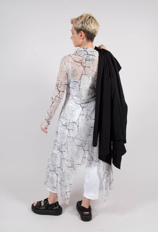 Asymmetrical Sheer Dress in White Print