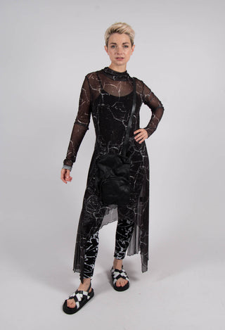 Asymmetrical Sheer Dress in Black Print