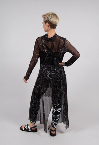 Asymmetrical Sheer Dress in Black Print