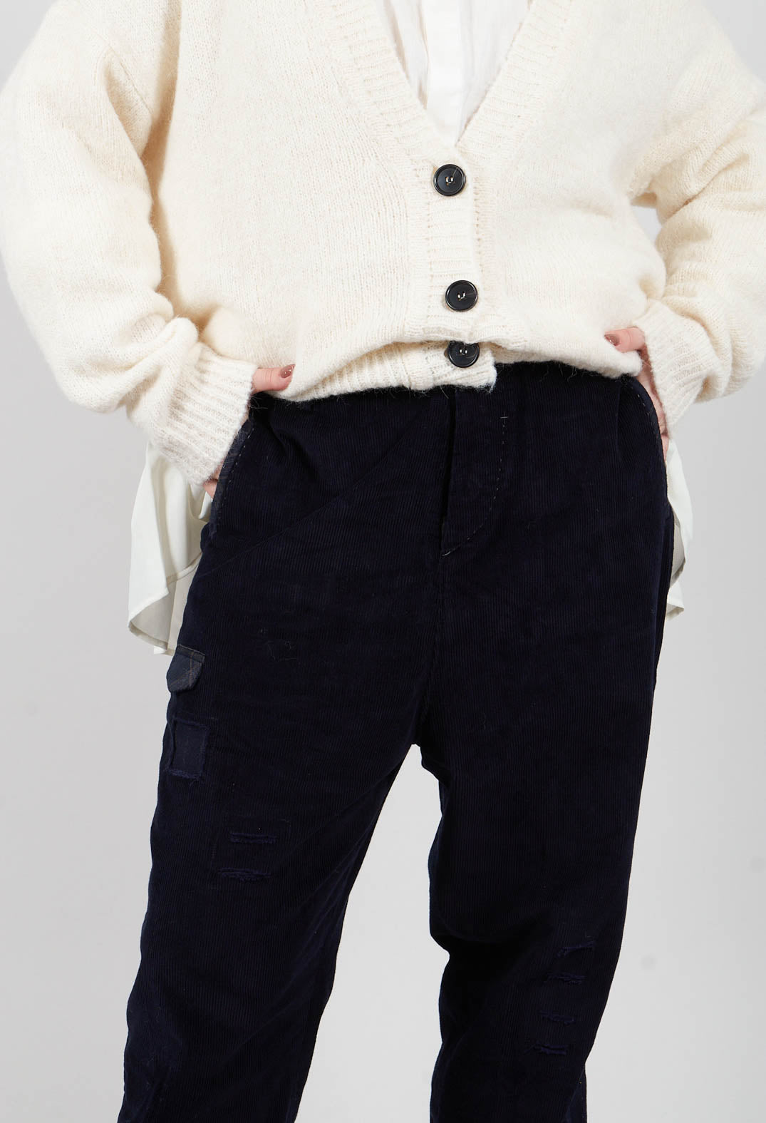 Straight Leg Cord Trousers in Navy