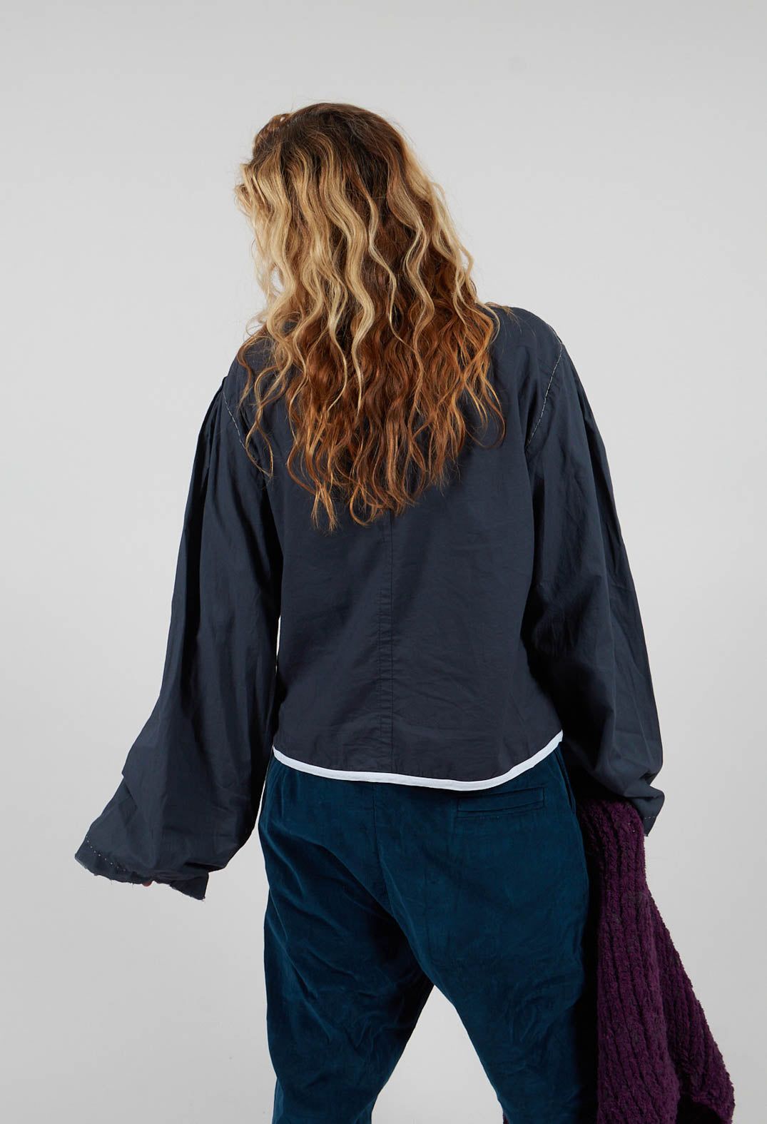 Cropped Cotton Shirt in Blue