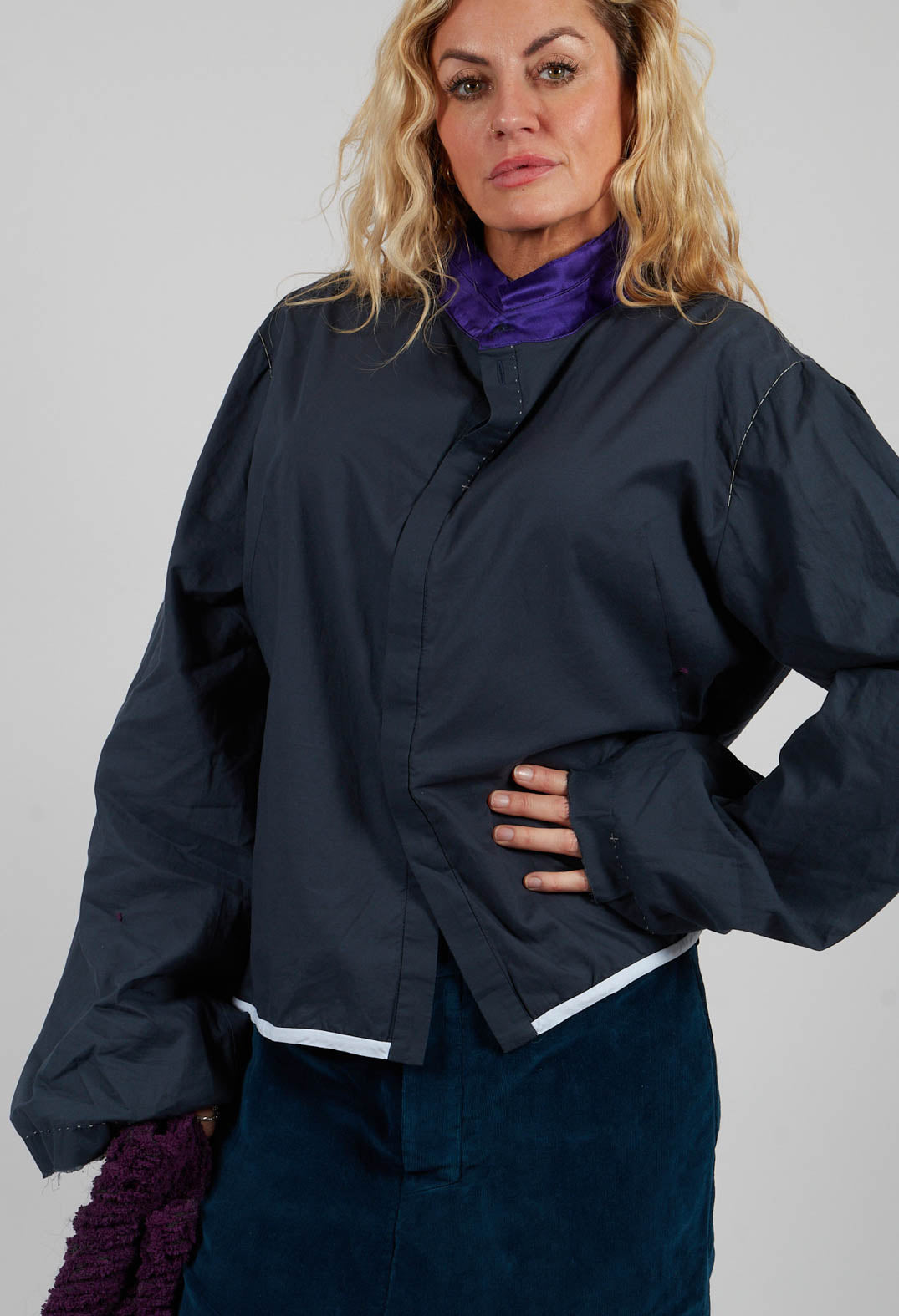 Cropped Cotton Shirt in Blue