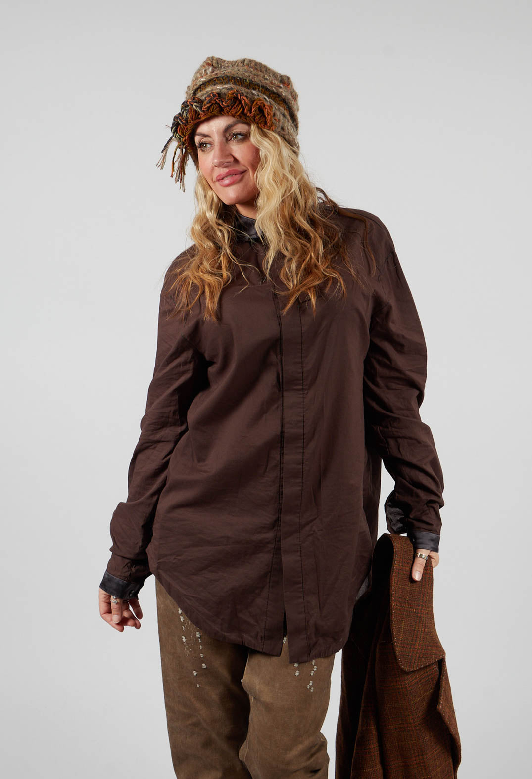 Longline Shirt in Dark Brown