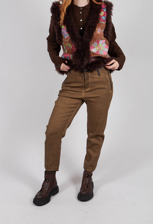 Straight Leg Cotton Trousers in Light Brown