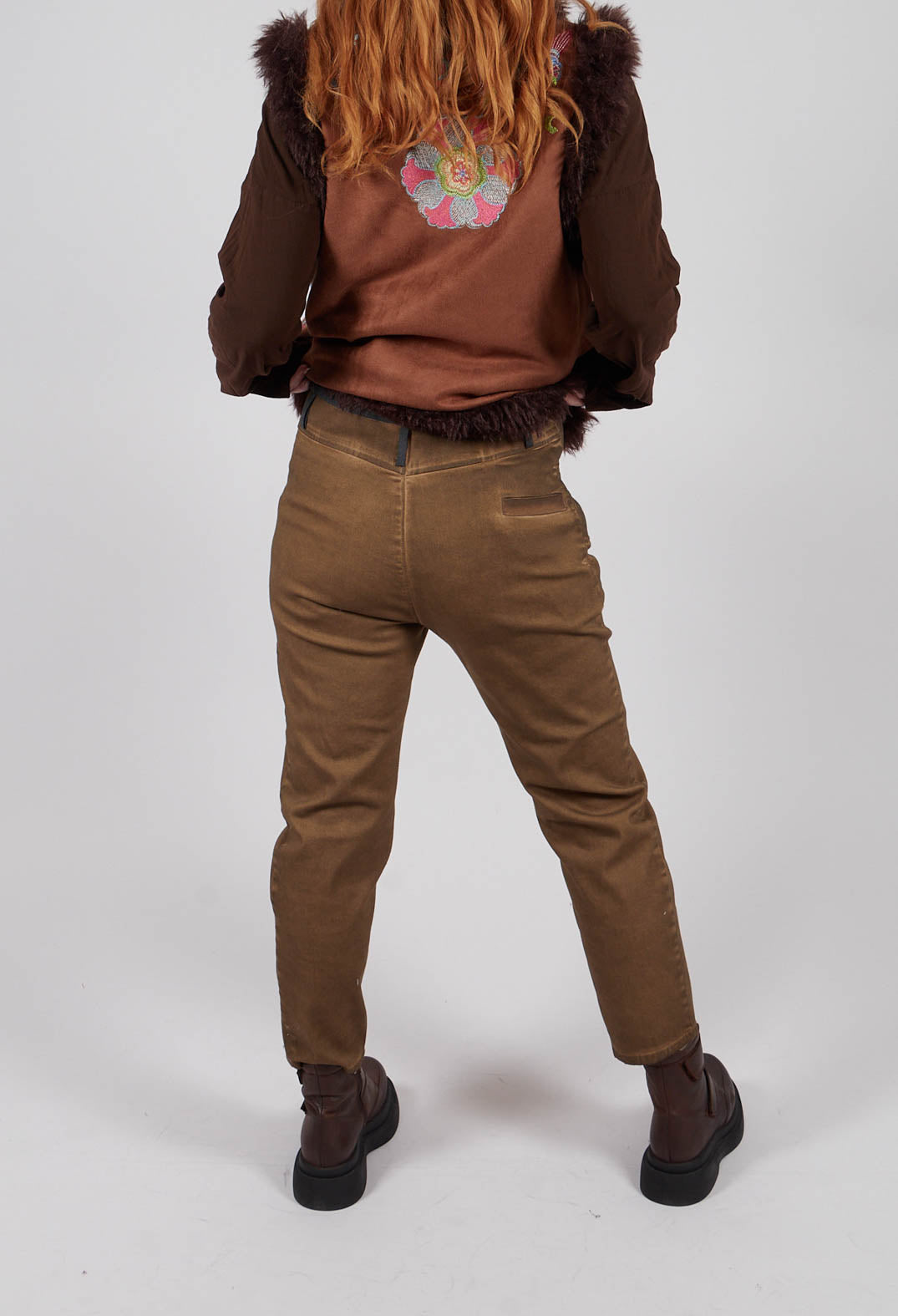 Straight Leg Cotton Trousers in Light Brown