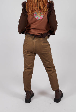 Straight Leg Cotton Trousers in Light Brown