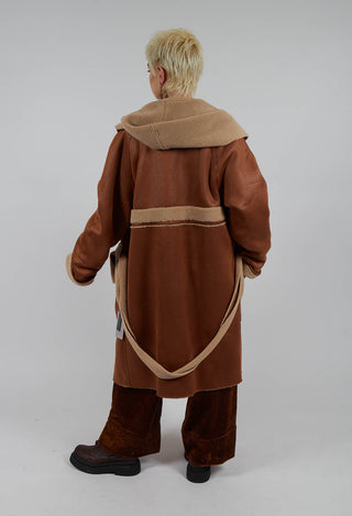 Reversible Long Faux Fur and Suede Coat in Tan and Biscuit