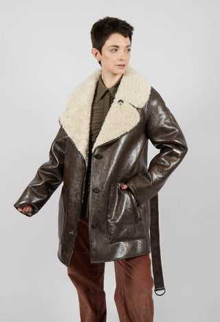 Reversible Faux Fur and Suede Jacket in Khaki Crackle