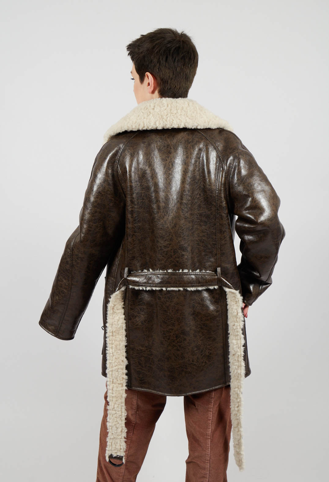 Reversible Faux Fur and Suede Jacket in Khaki Crackle