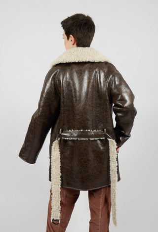 Reversible Faux Fur and Suede Jacket in Khaki Crackle