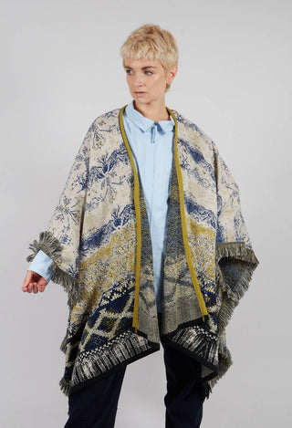 Open Front Cape in Beige and Navy Pattern