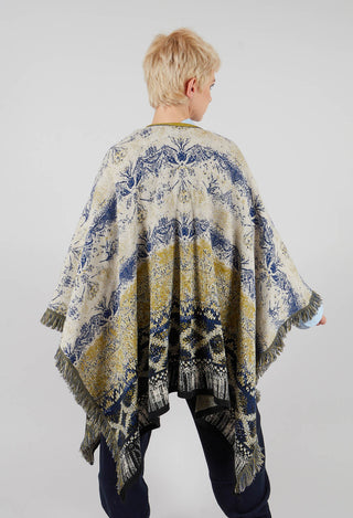 Open Front Cape in Beige and Navy Pattern