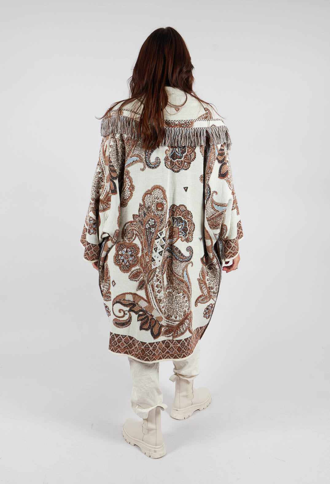 Dropped Shoulder Coat in Cream Pattern