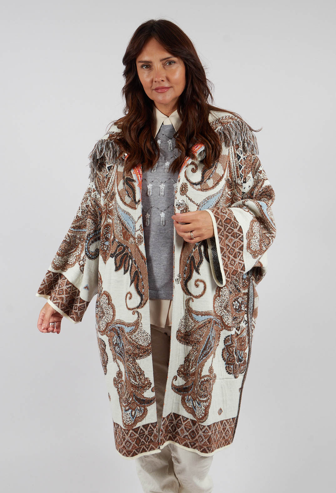Dropped Shoulder Coat in Cream Pattern