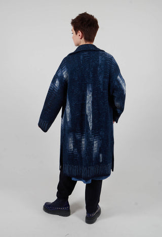 Longline Coat in Blue Denim Effect Print