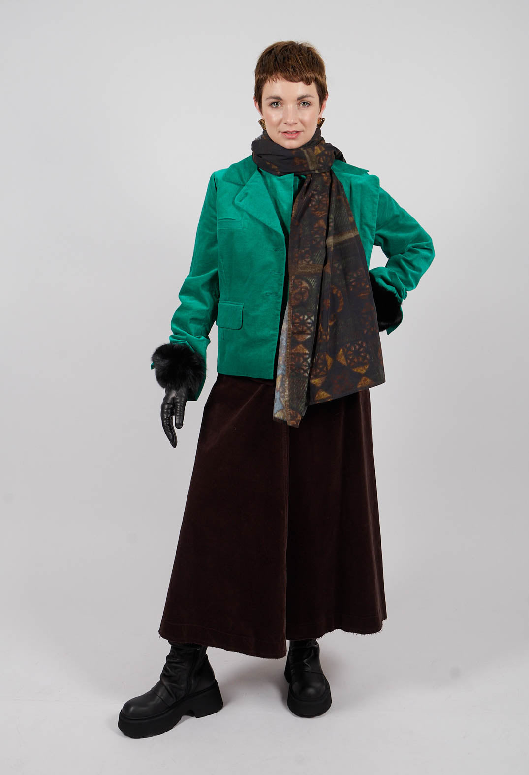 Velvet A-Line Skirt in Chocolate