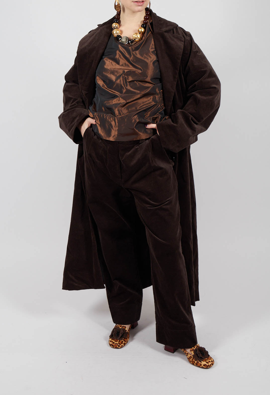 Velvet Straight Leg Trousers in Chocolate