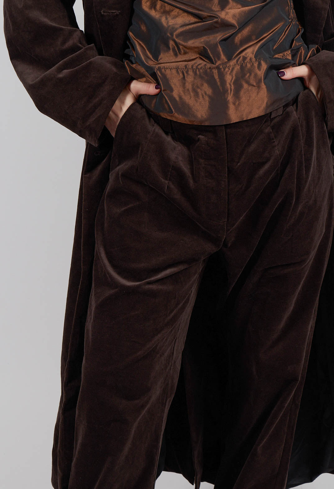 Velvet Straight Leg Trousers in Chocolate